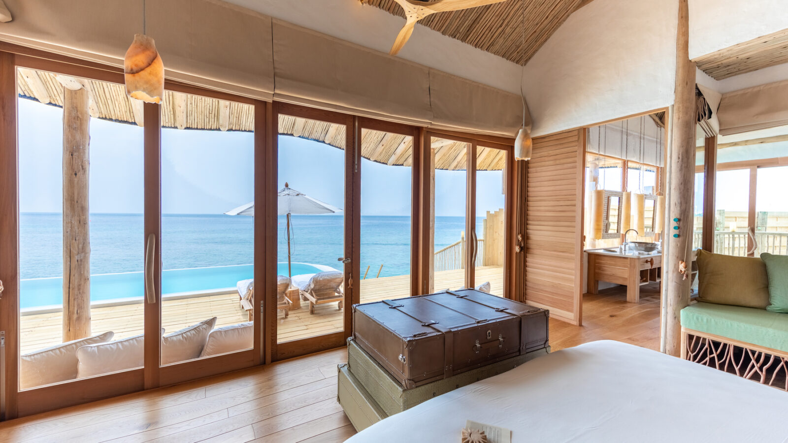 2 Bedroom Water Retreat, overwater villa at Soneva Fushi, master bedroom